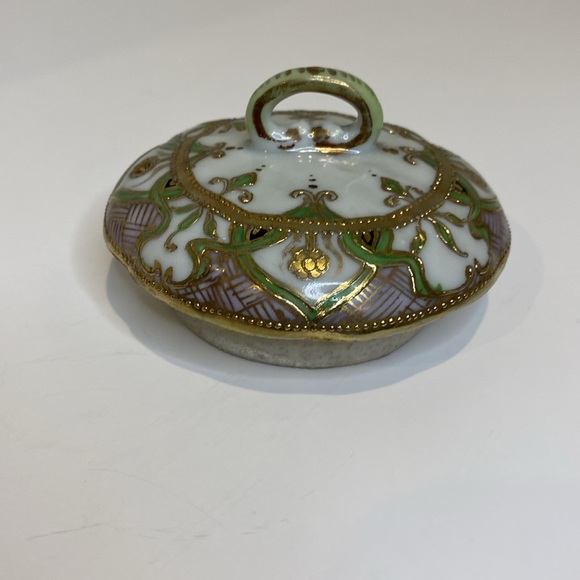 EUC Antique Nippon Hand Painted Moriage Style Teapot Gold Green Pink Black - Picture 12 of 13